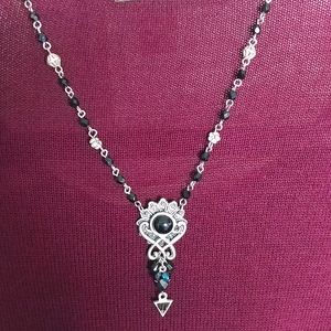 Silvertone necklace with black acrylic beads